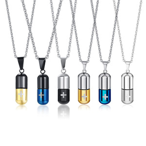 Kalung Liontin Kapsul Salib Laser dari Baja Anti Karat Berlapis Emas, Tempat Parfum, Botol Pil, Wadah Abu untuk Pria dan Wanita - Product Image 1