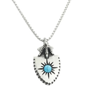 Yunnique – pendentif bouclier en acier inoxydable avec incrustation de turquoise, design griffe d'aigle, collier pour hommes, cadeau - Product Image 5