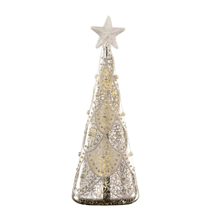 Glass christmas tree with star silver glass tree with led light