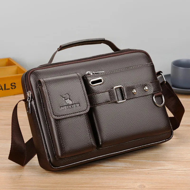 Waterproof Large Capacity Shoulder Bag PU Leather Business Handbag Men's Messenger Bag