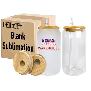 Entrepôt US – Nouveauté ! Gobelets en verre dépoli transparent effet ombré de 12oz, 16oz, 20oz en forme de canette de bière pour transfert par sublimation blanc - Product Image 1