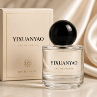 Botol Parfum Kaca Bulat Mewah dengan Pompa Semprot Tutup Bola Hitam Logo Kustom Kotak Hadiah 30ml 50ml 100ml