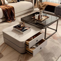 YOUTAI Ensemble de table basse carrée de luxe-Dessus de table en pierre moderne et design en verre | Table d'appoint de salon