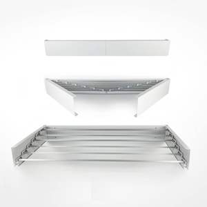 Estante de metal y plástico blanco y negro, extensible, para secar ropa, montado en la pared, compacto, para interior/exterior, para embalaje de pedidos. - Product Image 3