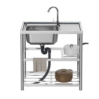 Évier de cuisine professionnel en acier inoxydable de 90 cm, autoportant, pour extérieur, à cuve unique profonde, de forme carrée