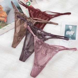 Venta al por mayor Sexy Lady ropa interior cuerda ajustable bragas de corte bajo ver a través de encaje señora bragas - Product Image 1