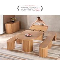 Table Ronde de Luxe Léger 46 cm Extensible à Table Ovale de 3 m, Combinaison Moderne Simple Banc et Chaises pour Petits Espaces Domestiques