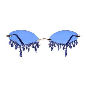 Gafas de Sol de Diseñador, Estilo Punk, con Diamantes, Montura Ovalada Pequeña, Forma de Lágrima, con Pedrería, para Mujer - Product Image 5