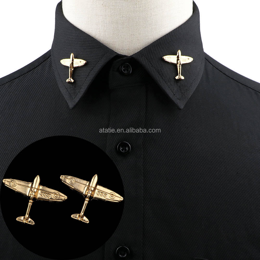 1PC/2PC Trendy Suit Shirt Collar Pin Airplane Crown Tree Leaf Gem Retro  Brooches for Men Women Wedding Party Daily Accessory