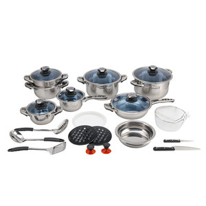 Đồ Dùng Nhà Bếp Thép Cổ Nồi 25 Cái Thép Không Gỉ <span class=keywords><strong>Cookware</strong></span> Set Gift Set Nấu Ăn Pan Set Với Màu Xanh Thủy Tinh Nắp - Product Image 1