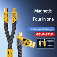 Câble de charge rapide magnétique 65W+PD27W 1,2m 4 en 1 en cuivre pur USB Type-C/Micro pour téléphones IOS