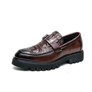 Chaussures habillées pour hommes, Derby, Oxford, mocassins, basses, à enfiler, semelle épaisse augmentant la taille, plateforme en cuir, bout rond, chaussures de ville - Product Image 3
