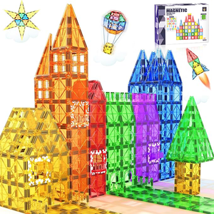 유아 아동용 교육 완구 DIY 자석 블록 세트, 투명 마그네틱 빌딩 블록 타일 어린이 자석 타일 장난감 - Product Image 1
