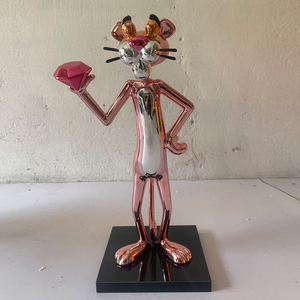 Scultura Artistica in Resina Personalizzata Cromata <span class=keywords><strong>Pantera</strong></span> <span class=keywords><strong>Rosa</strong></span> Dipinta a Mano 40CM - Decorazione Moderna per Casa e Galleria, Oggetto da Collezione - Product Image 1