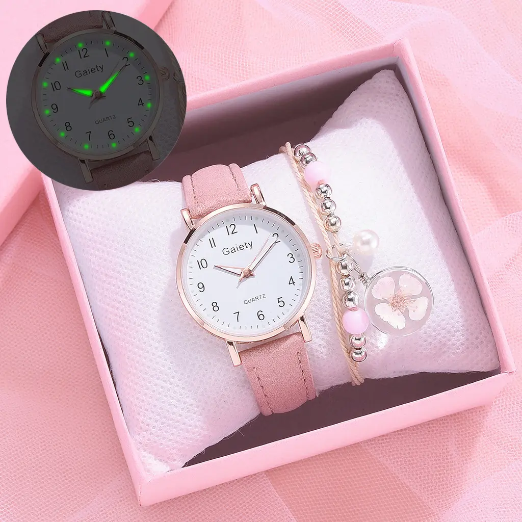 Yiwu DAICY jewelry 2021 New Design Hot Sale Digital luminous surface Imitation leather strap wrist watches for women