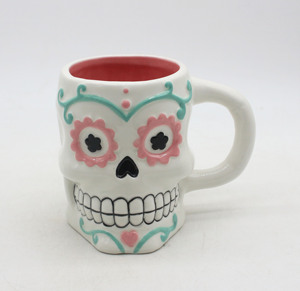 Taza de Cerámica con Diseño de Calavera de Azúcar del Día de los Muertos, 14 oz, Taza de Café Floral para Halloween, Vajilla Decorativa para Bebidas del Día de los Muertos - Product Image 1