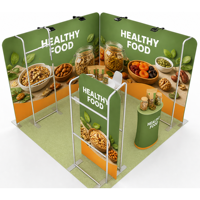 Stand d'exposition modulaire portable pour aliments sains, présentoir personnalisé pour salon professionnel avec comptoir et étagère pour marque alimentaire