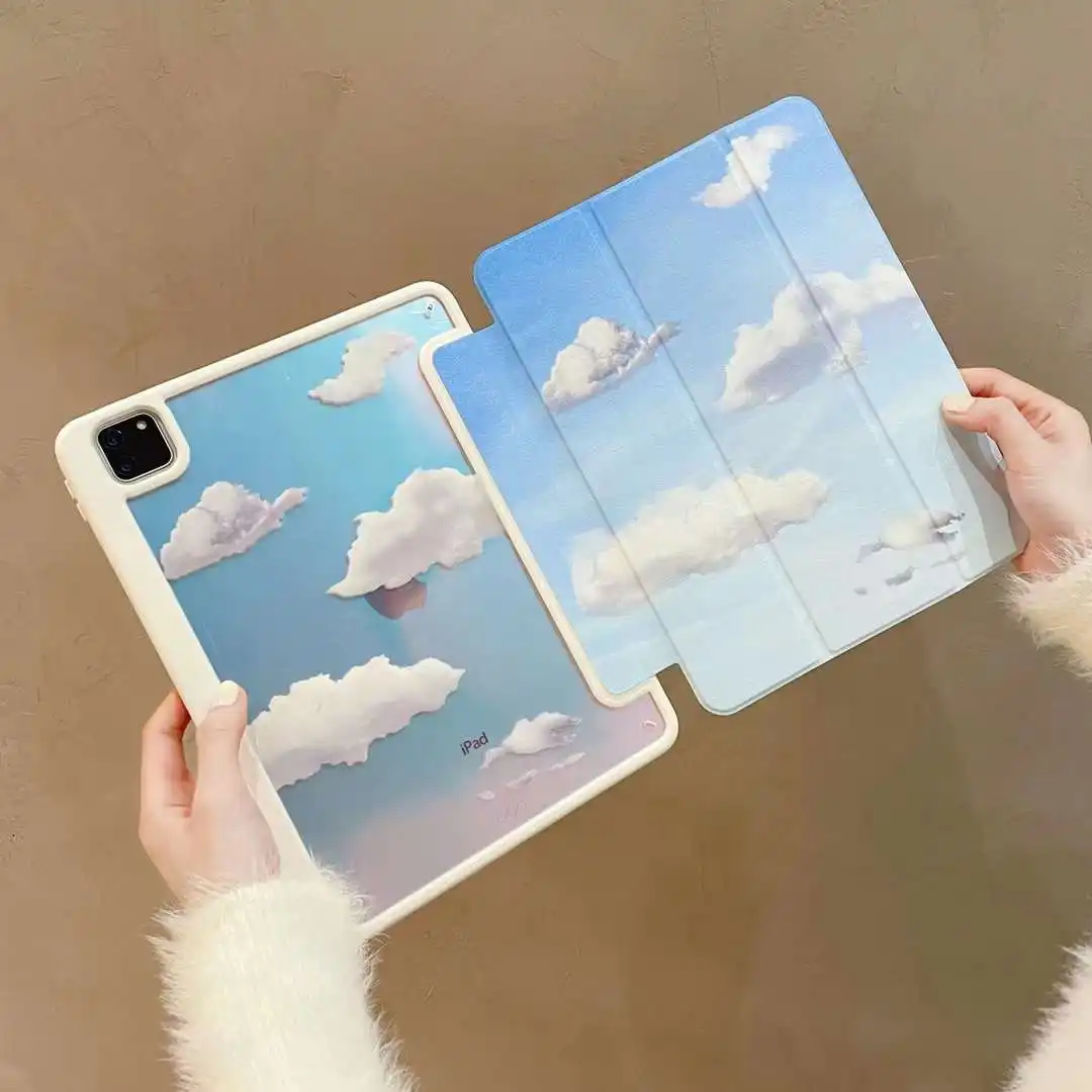 2023 New Arrival Blue Sky and White Cloud Pattern Tablet Case Leather Shockproof Full Protective Back Cover For iPad Pro 12.9