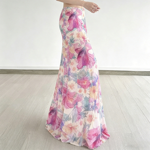 Falda de verano 2026 nueva, transpirable, informal, romántica, con estampado floral, contraste de color, malla, patchwork, ajustada, con dobladillo de sirena - Product Image 5