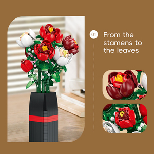 <b>Plastic</b> Decorative Artificial Rose <b>Flower</b> Bouquet Pots <b>Vase</b> Diy New Year Gift Decorations Building Block Sets - Product Image 3