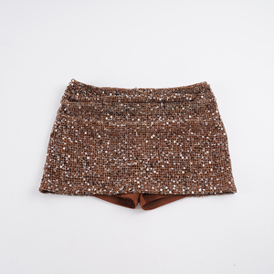 Mini-jupe crayon taille haute en tissu maille à sequins pour femme, sexy, couleur unie brillante, extensible, tenue de soirée - Product Image 2