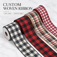 Ruban tissé décoratif multicolore à carreaux pour emballage cadeau et vêtements, marque privée