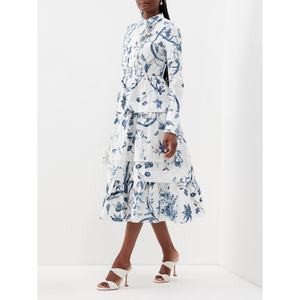 Vente en gros de robes pour femmes de haute qualité, robe à imprimé floral abstrait bleu, robe à superpositions - Product Image 2