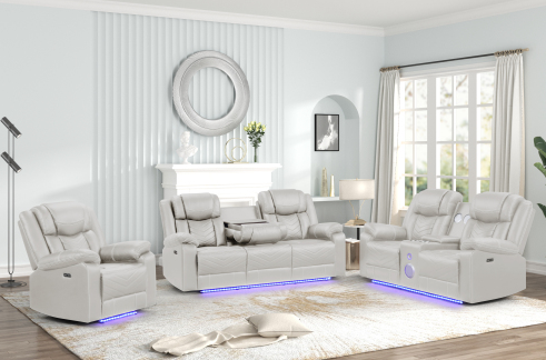 Beige + Simili Cuir + 6 Places + Mousse Polyuréthane