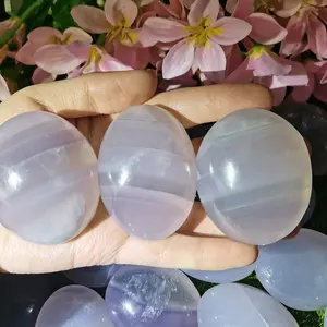 Wholesale Natural Crystals Palm Polished Healing Gemstone Lavender Fluorite Palm Stone For Sale