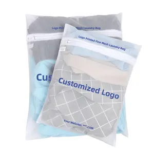 Logotipo personalizado impresso rede de algodão de poliéster mini malha fina sutiã lingerie lavar roupa saco para roupas