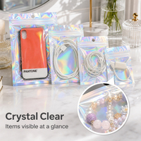 Sacs en Mylar holographiques transparents refermables avec fermeture éclair pour bijoux, boucles d'oreilles, câbles, accessoires électroniques