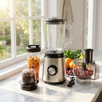 Robot culinaire en acier inoxydable 800W à 3 vitesses, mixeur avec bol en polycarbonate de 1,6L, presse-agrumes, hachoir à viande