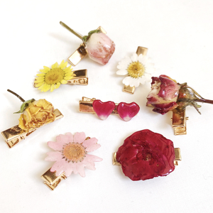 Accessoires d'été en résine de designer coréen personnalisé élégant mignon fait à la main vraie fleur pinces à <span class=keywords><strong>cheveux</strong></span> - Product Image 1