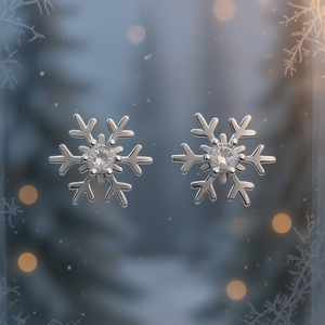 Orecchini a Perno E4324 a Forma di Fiocco di Neve in Oro Bianco con Zirconi Taglio Brillante Rotondo, Gioielli Classici da Donna - Product Image 2