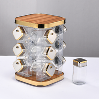 Ensemble de 12 pots à épices rotatifs de luxe, tour en verre avec base rotative à 360°, bouteilles en verre, couvercles à débit réglable, hermétiques, écologiques