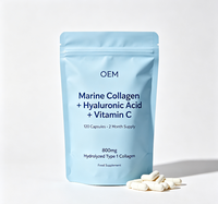 Collagène marin OEM 800 mg + acide hyaluronique + vitamine C, 120 capsules, 2 mois de provision, complément alimentaire au collagène hydrolysé de type 1