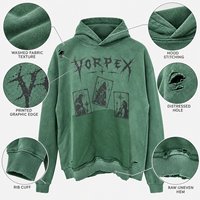 Sweat à capuche déchiré en coton épais 100% avec effet délavé vintage, coupe oversize, impression DTG personnalisée, streetwear unisexe, vente en gros OEM