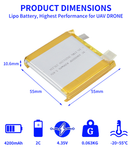 بطارية ليثيوم شبه صلبة للطائرات بدون طيار من الشركة المصنعة 1065555، عالية الضغط 3.7 فولت/3.8 فولت، 4200 مللي أمبير في الساعة - Product Image 6