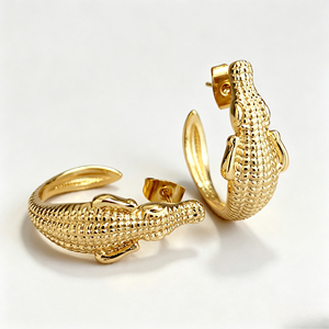 Orecchini a forma di coccodrillo, gioielli creativi con design animale per l'uso quotidiano - Product Image 1