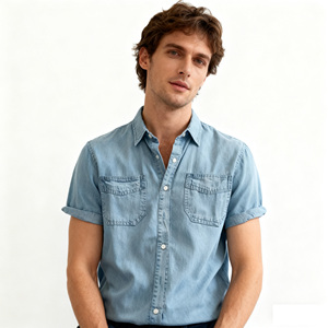 <span class=keywords><strong>Camisas</strong></span> <span class=keywords><strong>vaqueras</strong></span> informales de manga corta para <span class=keywords><strong>hombre</strong></span> al por mayor con cuello bordado de tela satinada estampada transpirable antiarrugas de Bajo MOQ - Product Image 1