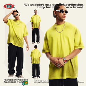 Camiseta de algodón de gran tamaño con logotipo personalizado, impresión por inyección directa, cuello redondo, camisetas desgastadas en blanco de alta calidad, Unisex - Product Image 5