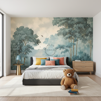 Papier peint mural auto-adhésif imperméable pour la décoration murale de la maison, paysage forestier paisible au ciel étoilé