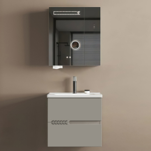 Meuble de salle de bain de qualité hôtelière <span class=keywords><strong>Armoire</strong></span> en aluminium avec lavabo simple et grand miroir d'habillage - Product Image 3