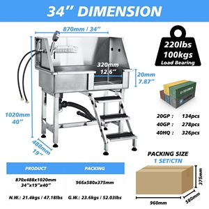 Baignoire de toilettage pour animaux de compagnie en acier inoxydable antirouille de 34 pi, accès facile, fournitures de nettoyage pour chiens mobiles - Product Image 2
