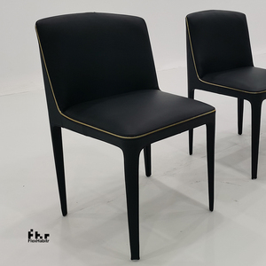 Modern Black PU Leather <b>Dining</b> <b>Chair</b> Gold Trim Integrated Frame Upholstered Side <b>Chair</b> for Restaurant Hotel - Product Image 1