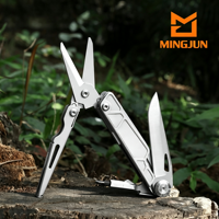 Outdoor-Camping-Taschenmesser aus Edelstahl, Multifunktions-Scheren-Kombi-Werkzeug, EDC-Klappmesser mit Rindslederbox