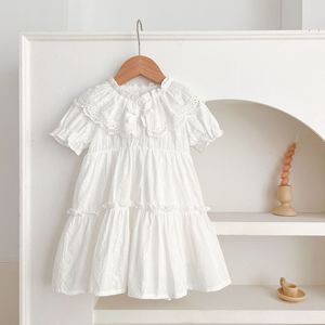 Vestido de encaje <span class=keywords><strong>rosa</strong></span> <span class=keywords><strong>para</strong></span> <span class=keywords><strong>niñas</strong></span> de 1 a 6 años, vestido de princesa de manga corta con cuello Peter Pan y volantes, vestido informal <span class=keywords><strong>para</strong></span> fiesta - Product Image 4
