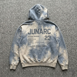 Sudadera con capucha oversize <span class=keywords><strong>de</strong></span> algodón 100% con bordado y estampado gráfico 23, lavado ácido azul personalizado, teñido efecto nube y borde sin rematar, estilo streetwear para - Product Image 2