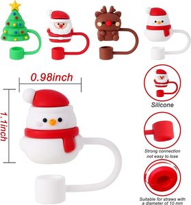 Décorations <span class=keywords><strong>de</strong></span> paille en silicone <span class=keywords><strong>de</strong></span> Noël pour Stanley Cup – 6 designs (Père Noël, Arbre, Renne, Bonhomme <span class=keywords><strong>de</strong></span> neige, Chapeau, Boîte cadeau) – Lot individuel sans BPA - Product Image 2