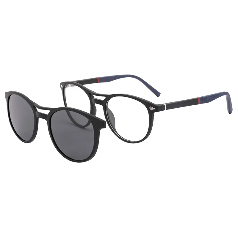 High Quality Wholesale Fashion Style Round Cat Eye Double Bridge Unisex TR-90 Frames Clip On Sunglasses